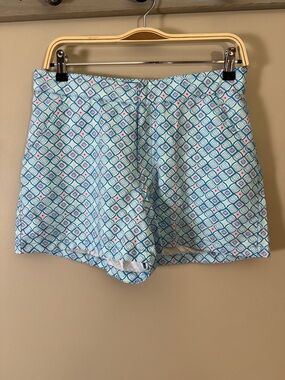 Cabana Life Aqua & White Geometric Print Shorts